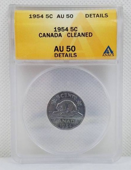 lot 49 image: 1954 5 cent AU 50 Details Canada Cleaned