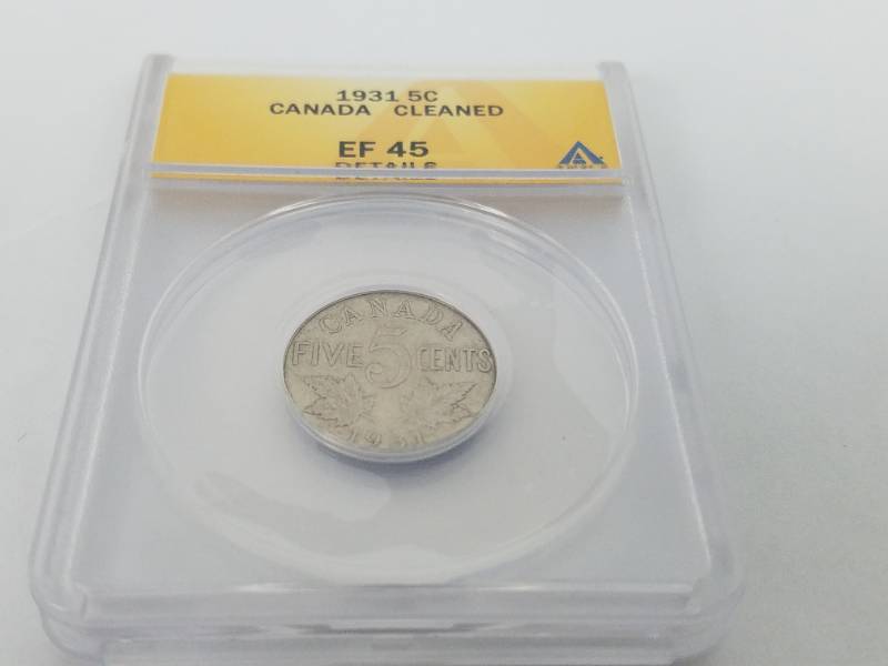 lot 51 image: 1931 5 Cent EF 45 Details Canada Cleaned