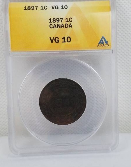 lot 56 image: 1897 1 cent VS 10 Canada graded coin