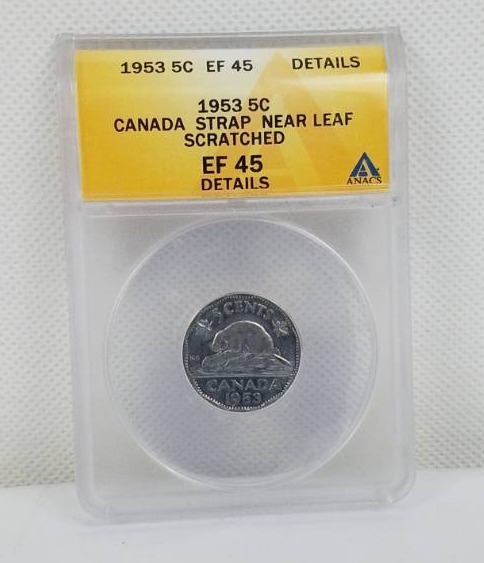 lot 59 image: 1953 5 cent EF 45 Details Graded Coin