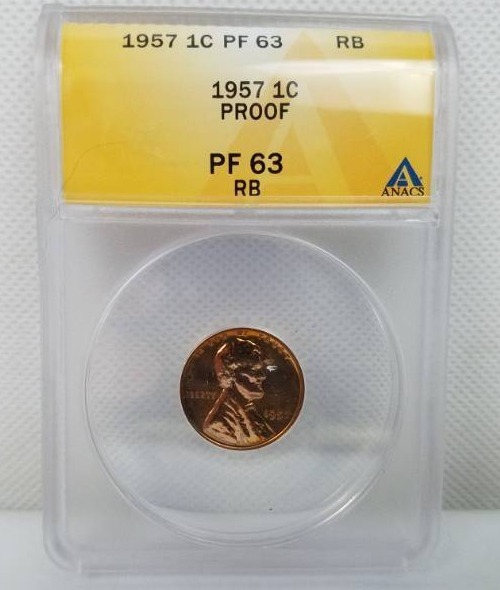 lot 63 image: 1957 BRIL LINCOLN Penny PF 63 RB