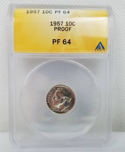lot 65 image: 1957 Roosevelt Dime PF 64 Proof