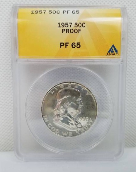 lot 67 image: 1957 Franklin 50 cent PF 65 PROOF
