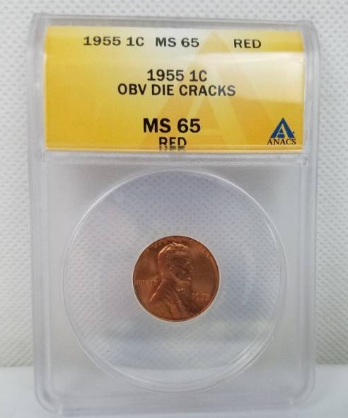 lot 68 image: 1955 Lincoln 1 cent MS 65 RED