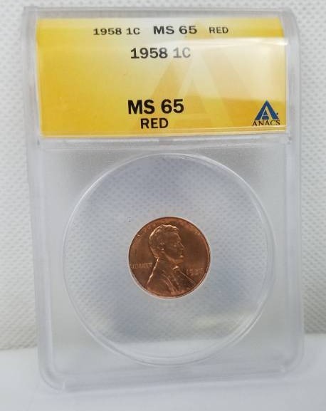 lot 69 image: 1958 Lincoln 1 cent MS 65 RED