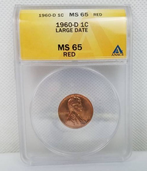 lot 70 image: 1960 D Lincoln 1 cent MS 65 RED Graded Coin