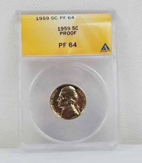 lot 75 image: 1959 Jefferson 5 cent PF 64 Proof