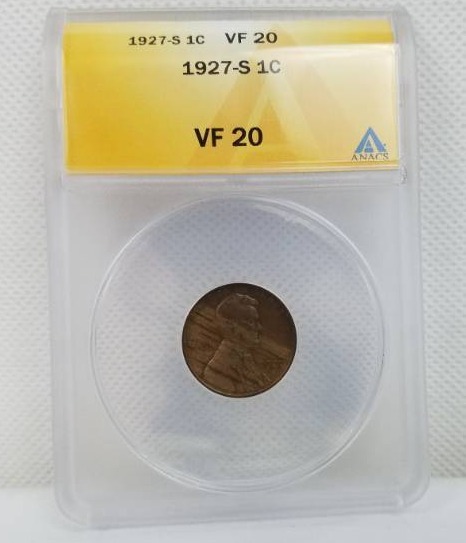 lot 80 image: 1927 S Lincoln 1 cent VF 20 Graded Coin