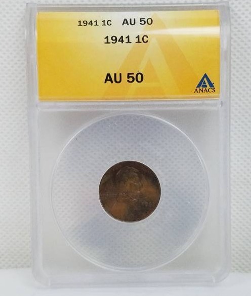 lot 81 image: 1941 Lincoln 1 cent AU 50 Graded Coin