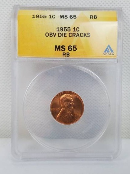 lot 83 image: 1955 Lincoln 1 cent MS 65 RB