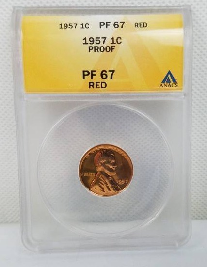 lot 85 image: 1957 Lincoln 1 cent PF 67 RED PROOF