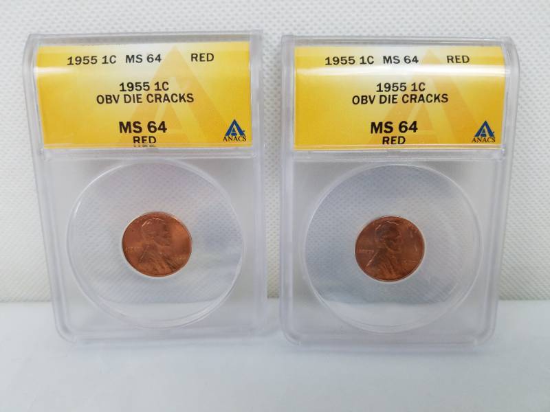lot 88 image: Lot of two 1955 Lincoln 1 cent MS 64 RED