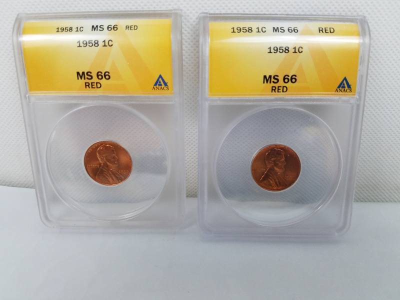lot 89 image: Lot of 2 1958 Lincoln 1 cent Grade MS 66 RED