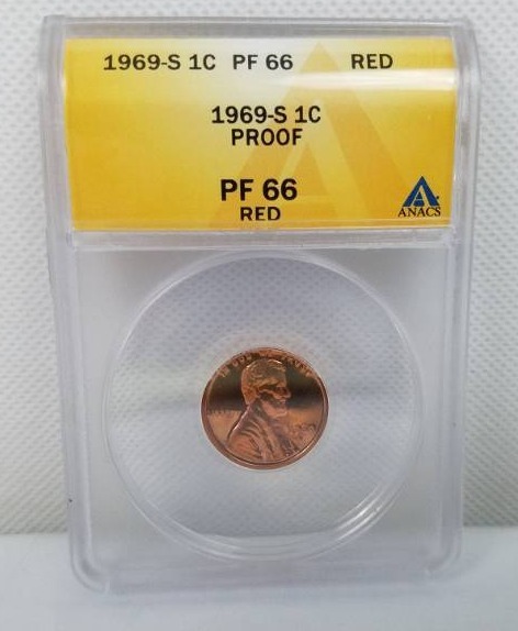 lot 91 image: 1969 S 1 cent PF 66 RED PROOF