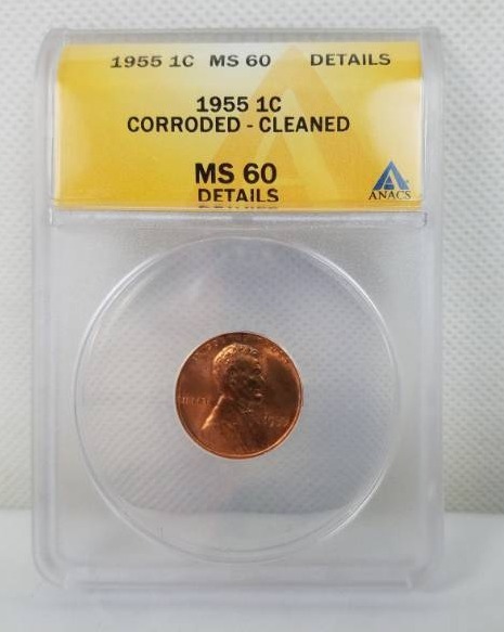 lot 95 image: 1955 1 Cent MS 60 Corroded - Cleaned Details
