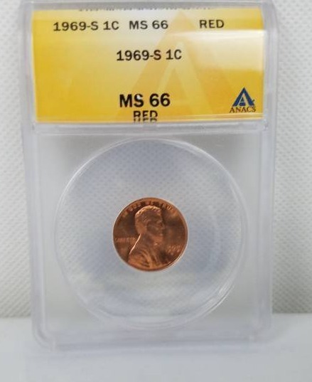 lot 98 image: 1969 S 1 Cent MS RED Graded Coin
