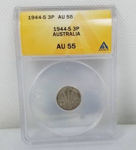 lot 104 image: 1944 S 3P AU 55 Australia Graded Coin