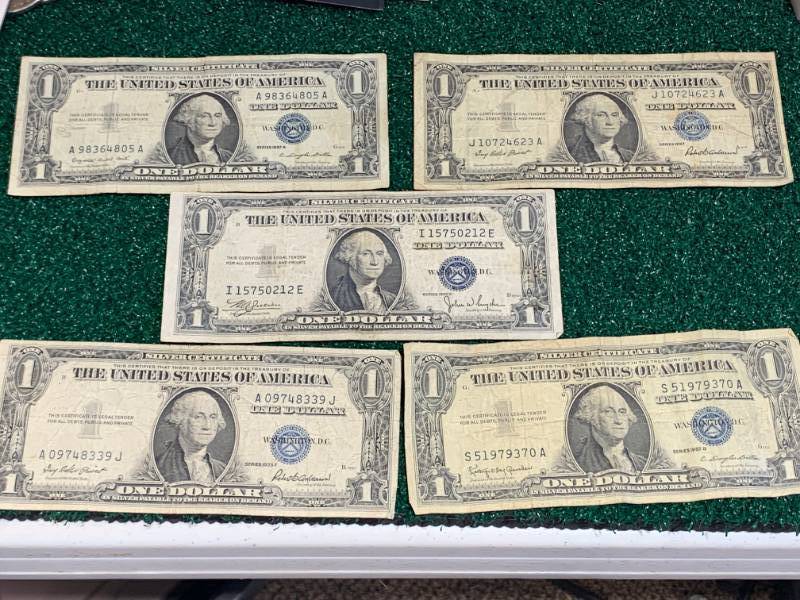 1935 & 1957 One Dollar Silver Certificate Red Seal Bills (lot of 5)