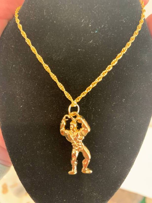 Plated 14kt Gold Bodybuilder with 24 Necklace
