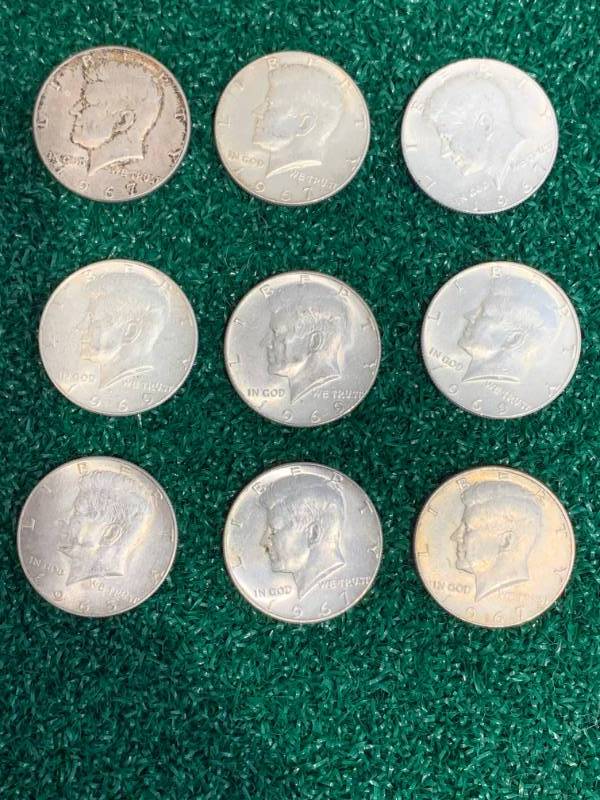 Lot of 9 JFK (40% Silver) Half Dollars