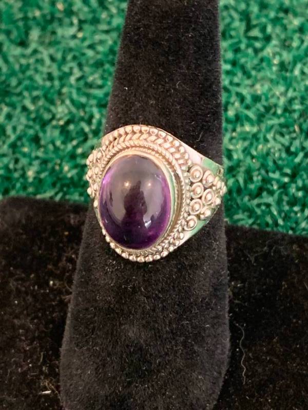 .925 Silver Ring with Natural Amethyst Size 7.5