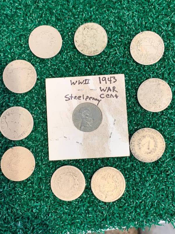 Lot of 10 Liberty V Nickels & WW 2 Steel Penny