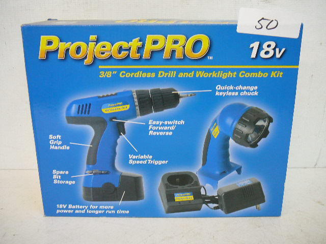 lot 50 image: Project Pro 18V 38 Cordless Drill Combo Kit
