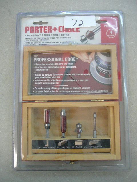 lot 72 image: Porter Cable 4pc  Groove & Trim Router Bit Set
