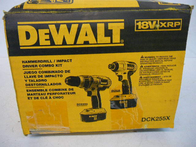 lot 242 image: DeWalt 18 Volt Hammer Drill Impact Driver Combo Kit