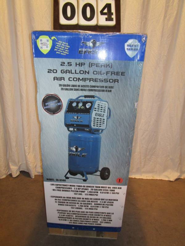 lot 4 image: Eagle Silent Series 20 Gallon Air Compressor