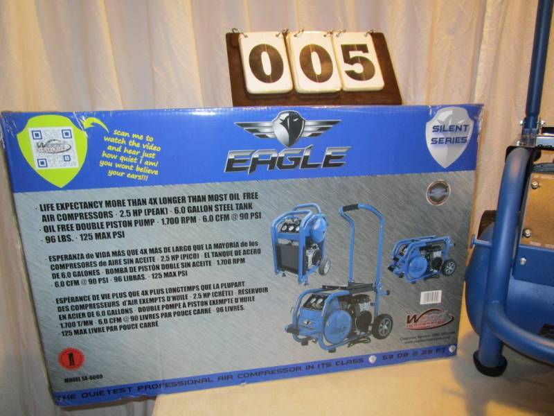 lot 5 image: Eagle Silent Series 6 Gallon Air Compressor