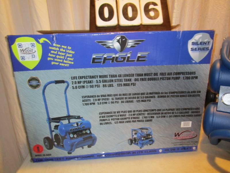 lot 6 image: Eagle Silent Series 5.5  Gallon Air Compressor