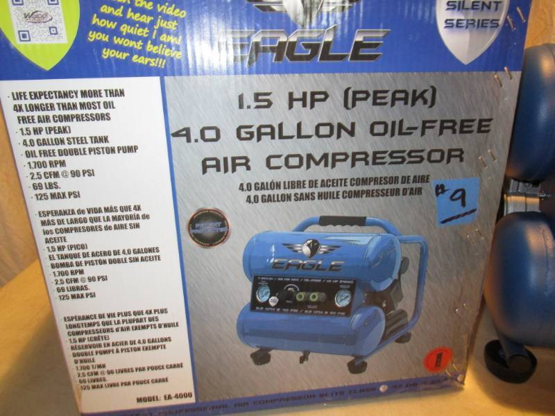 lot 9 image: Eagle Silent Series 4 Gallon Air Compressor
