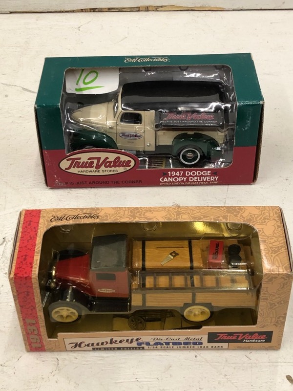 (1) 1931 Hawkeye Flatbed & (1) 1947 Dodge Canopy Coin Banks