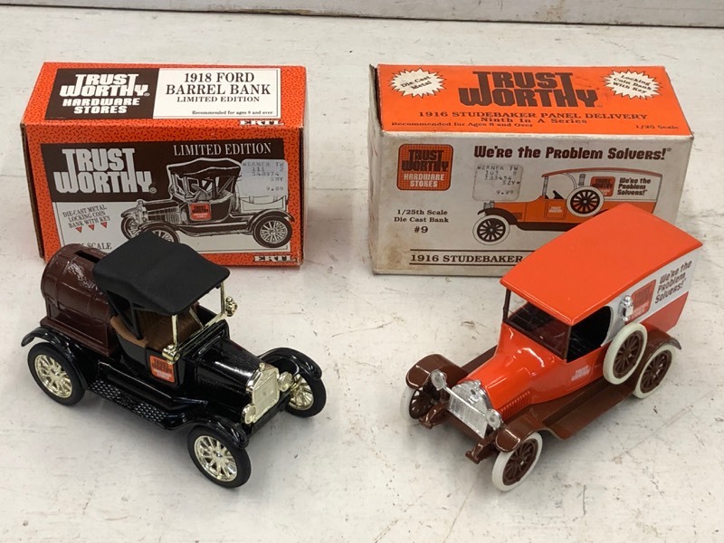 (1) 1918 Ford Runabout & (1) 1916 Studebaker Coin Banks