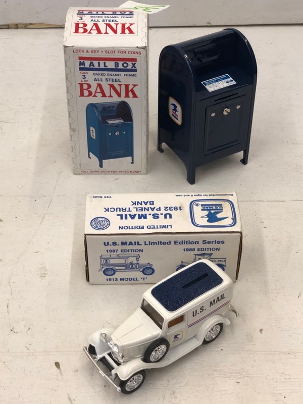 (1) 1932 US Mail Panel Truck & (1) All-Steel Mailbox Coin Banks