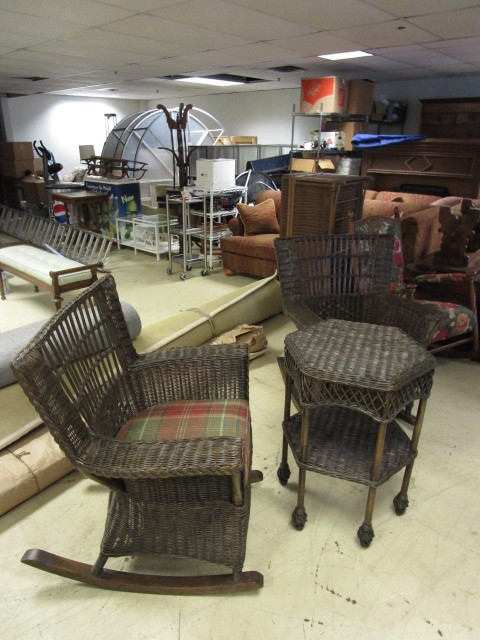 lot 409 image: WICKER ROCKERS AND TABLE
