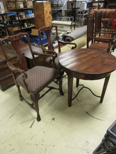 lot 417 image: BAUSMAN WOODEN CONVERSATION TABLE WITH CHAIRS