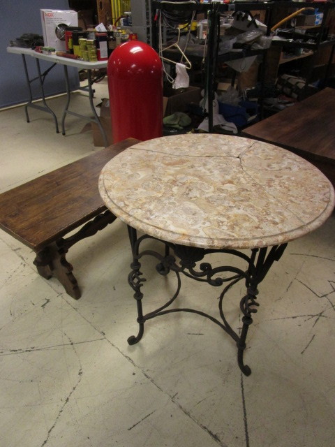 lot 433 image: MARBLE TOP TABLE AND BENCH