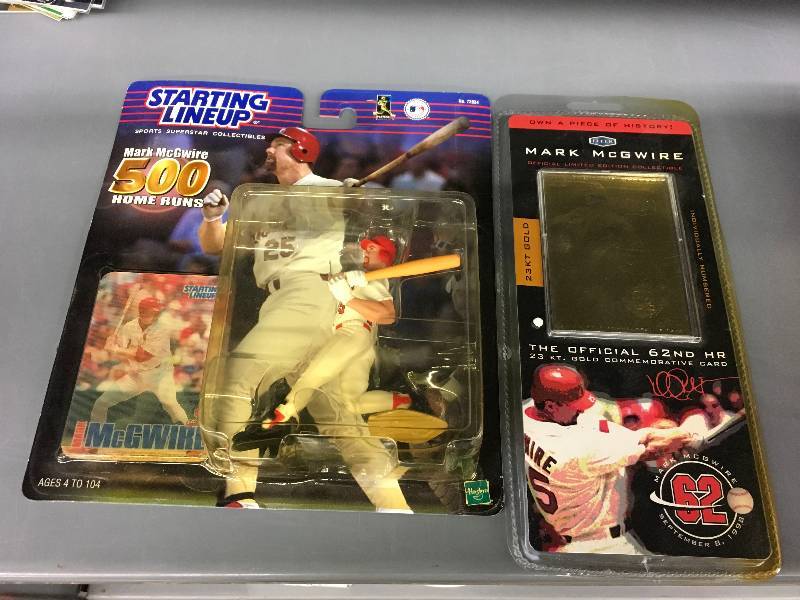 lot 124 image: Starting Lineup Mark McGwire Figurine & Mark McGwire 62nd Home run 23 Kt. Gold Commemorative Card