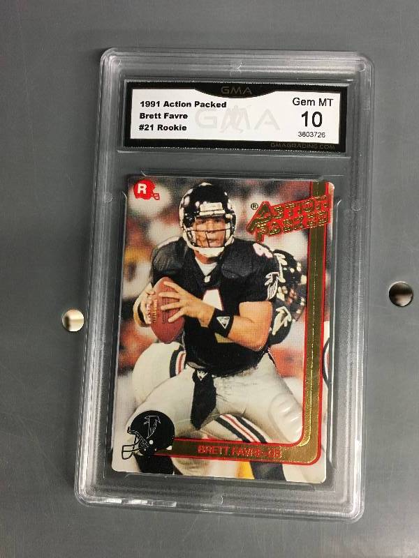 lot 161 image: 1991 Graded Action Packed Brett Favre #21 Rookie Card 10 Mint