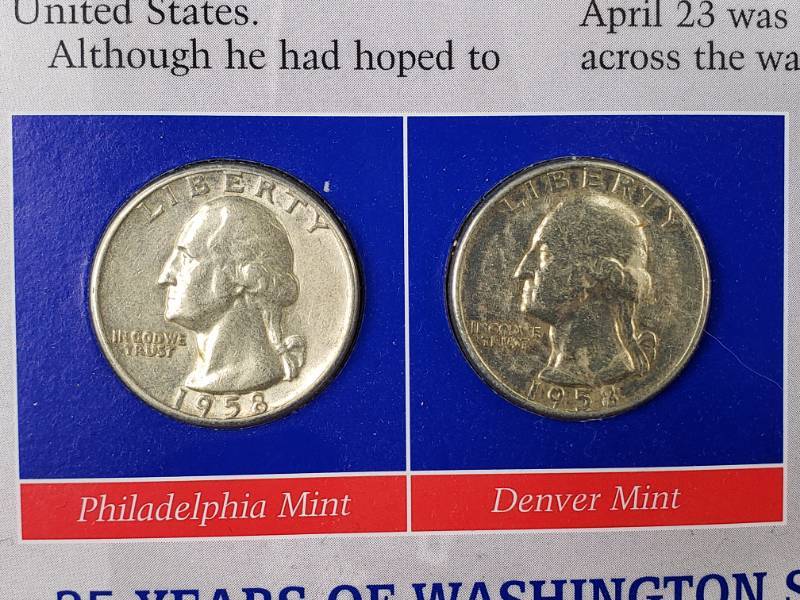 lot 40 image: 1958 P & D Washington Silver Quarters, Display, and Stamp Toned Coins