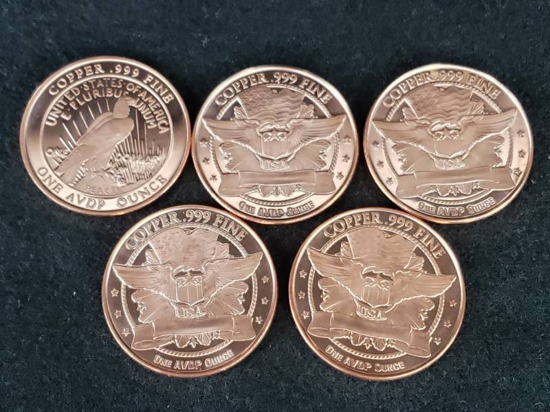 lot 58 image: (5) 1oz Copper Rounds