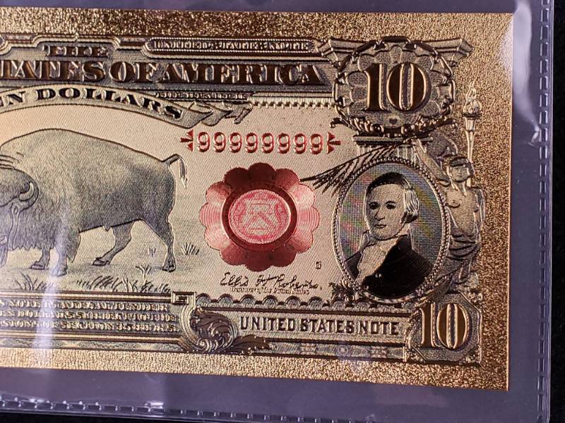 lot 59 image: Pure 24kt Gold 1901 Bison $10 Note
