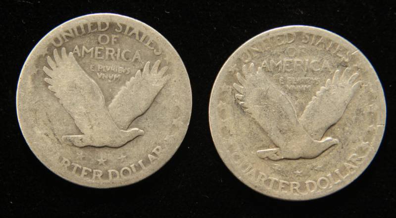 lot 21 image: 2 STANDING LIBERTY SILVER QUARTERS 1925 1930