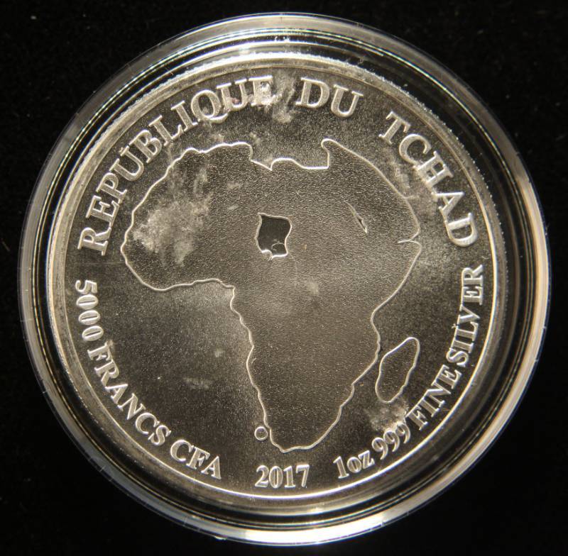 lot 31 image: 2017 CHAD AFRICA LION 5000 FRANCS 1 TROY OZ. .999 FINE SILVER IN AIRTITE