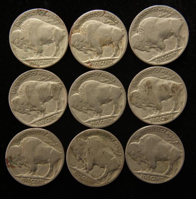 lot 34 image: GROUP OF 9 US BUFFALO NICKELS