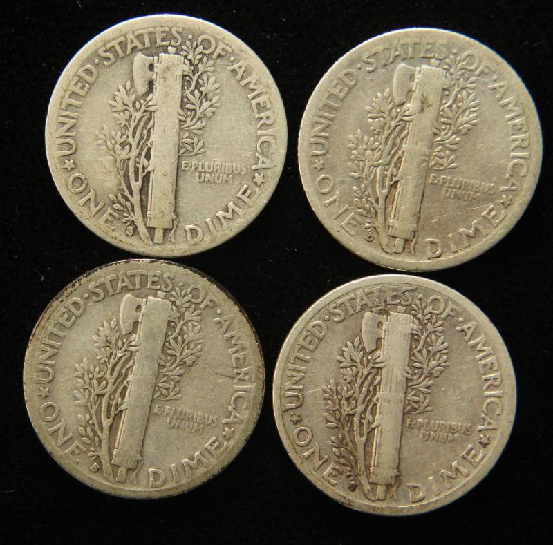 lot 35 image: 4 MERCURY DIMES 1935-S 1936-D 1936-S 1939-S