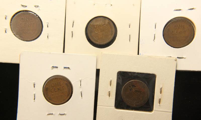 lot 43 image: 5 WHEAT CENTS 1913-D 1919 1919-D 1925-S 1926