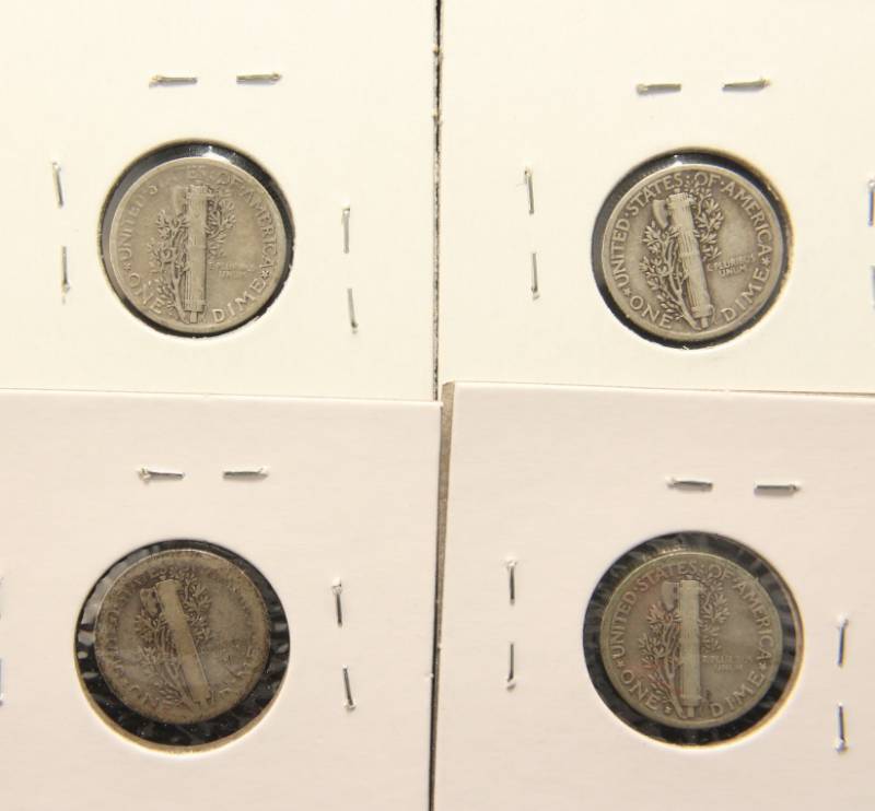 lot 49 image: 4 MERCURY DIMES 1925-D 1927 1929 1929-S